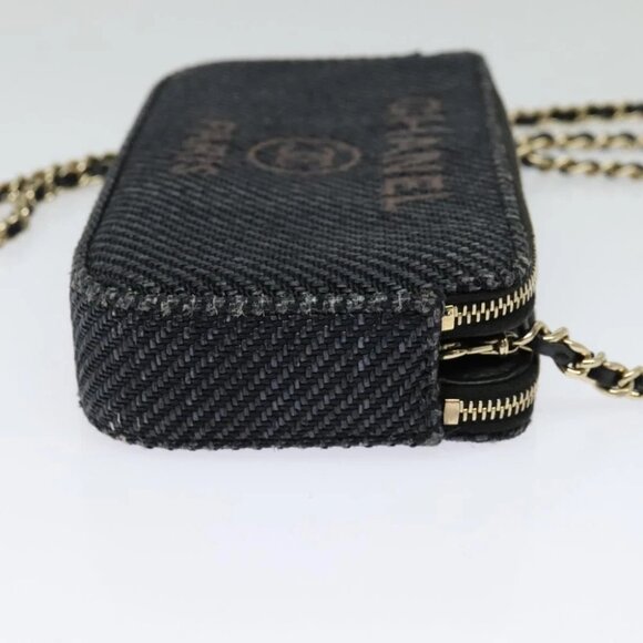 CHANEL Deauville line COCO Mark Chain Wallet Raffia Navy Gold CC Auth 127827 - Picture 5 of 14